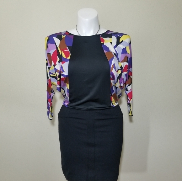 BCBG Max Azria Black Combo Multi colored Printed J - Picture 1 of 8